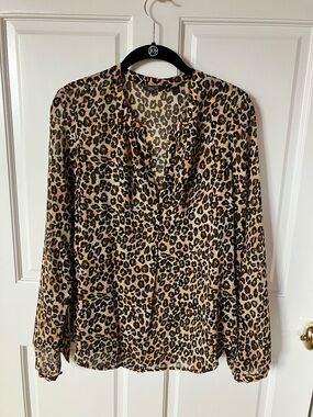 Guess Leopard Print Button-Front Blouse - Beige & Black
